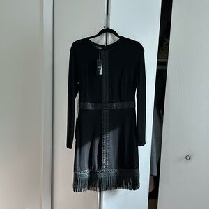 Bebe faux leather embroidered fringe dress